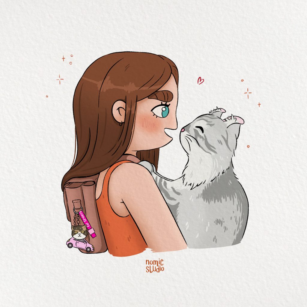 Portrait personnalisé fille avec chat